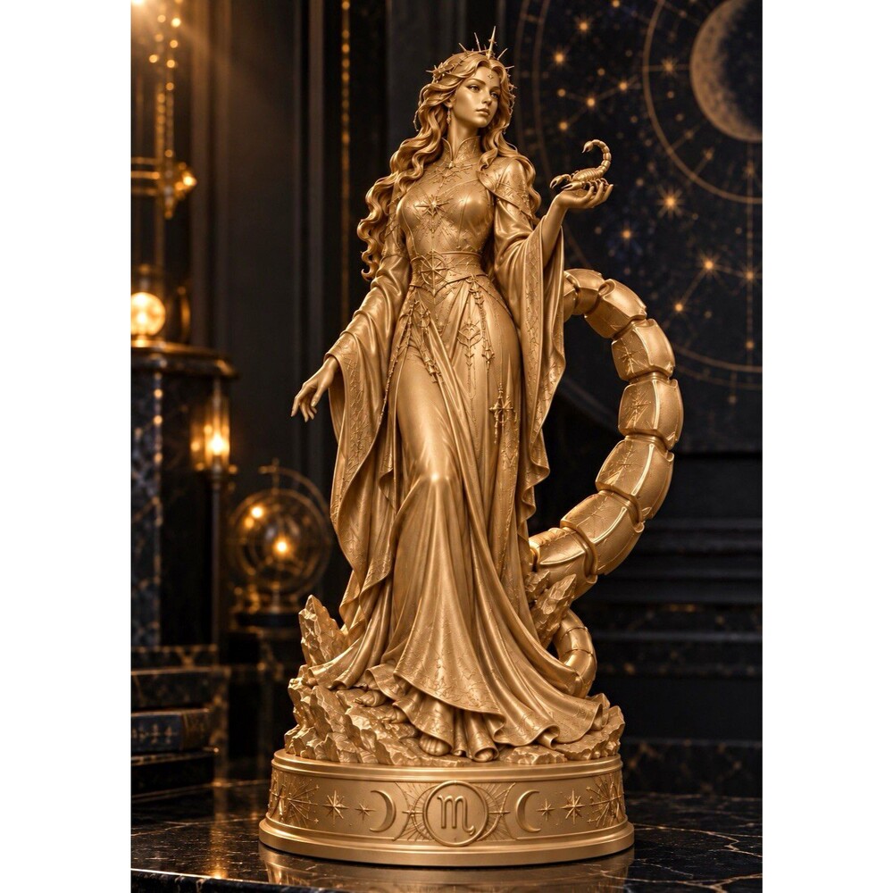 Gold-Tone Zodiac Scorpio Woman Figurine 3D Printed Resin Figurine 7 in